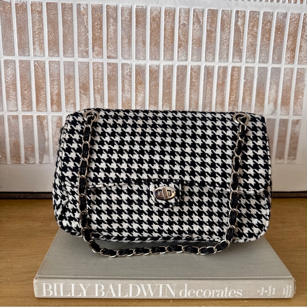 Houndstooth Black and White Chain Shoulder Bag